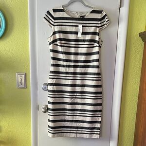 J. Crew Black and White Striped Midi Dress
